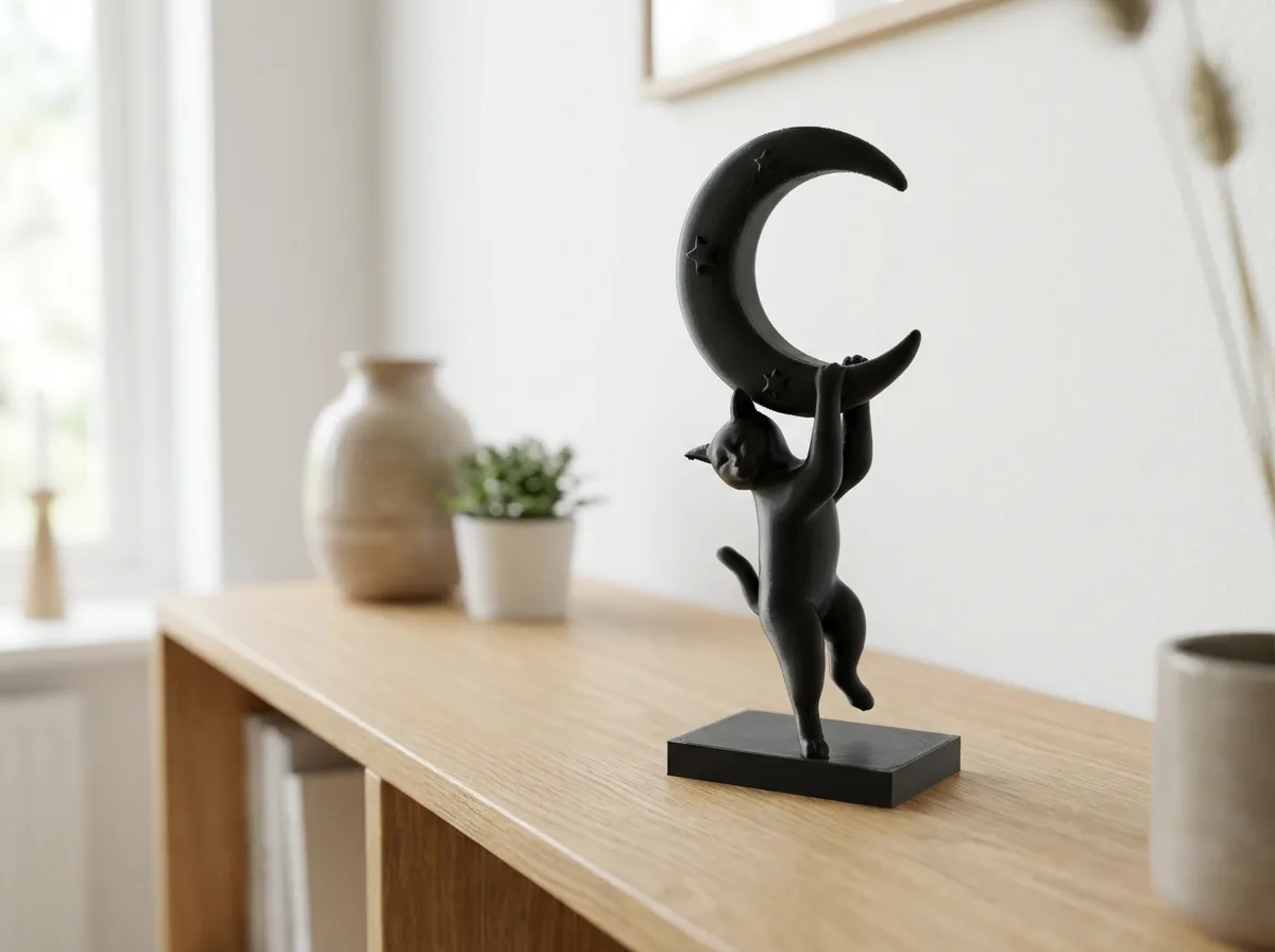 Скульптура Игривый Кот, Держащий Полумесяц