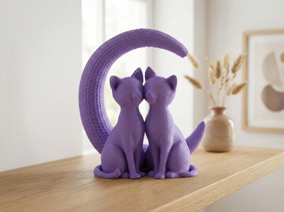 Влюблённые кошки на полумесяце — фигурка