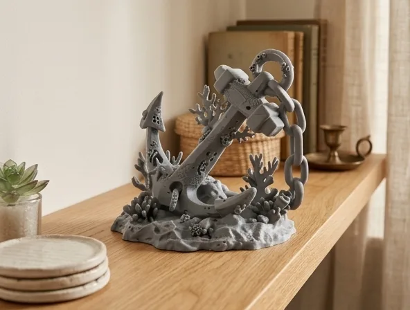 Затонувший якорь с коралловым рифом и цепью