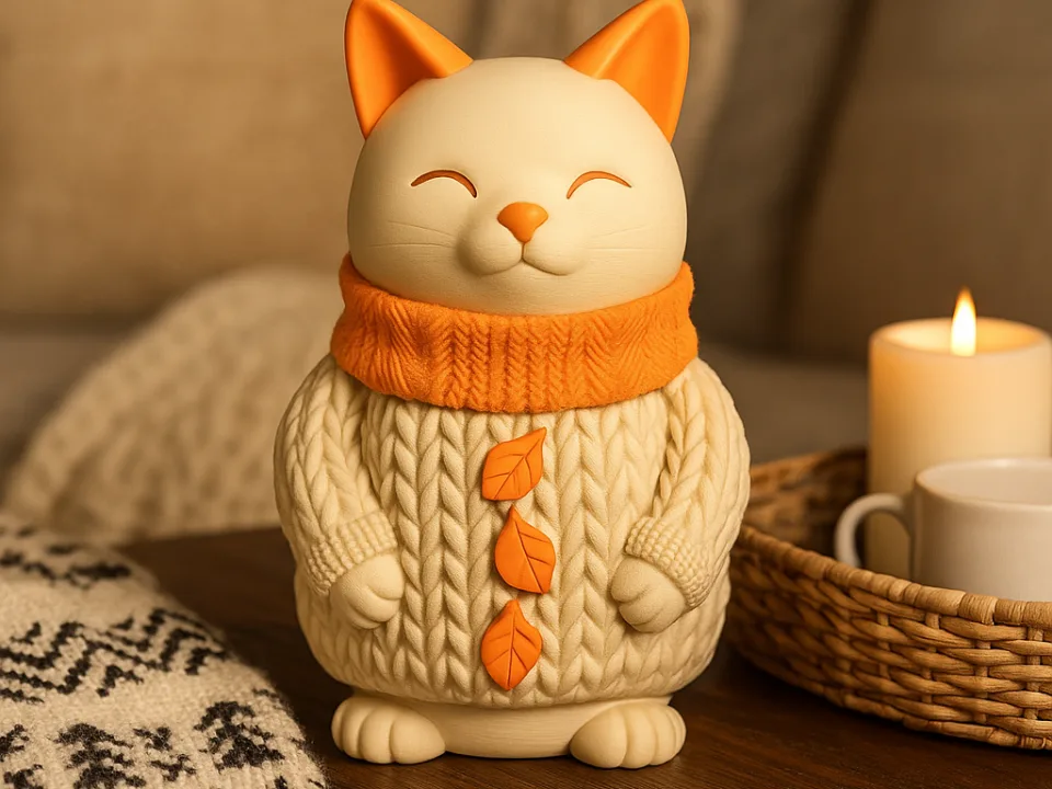 Кот в свитере — осенняя фигурка