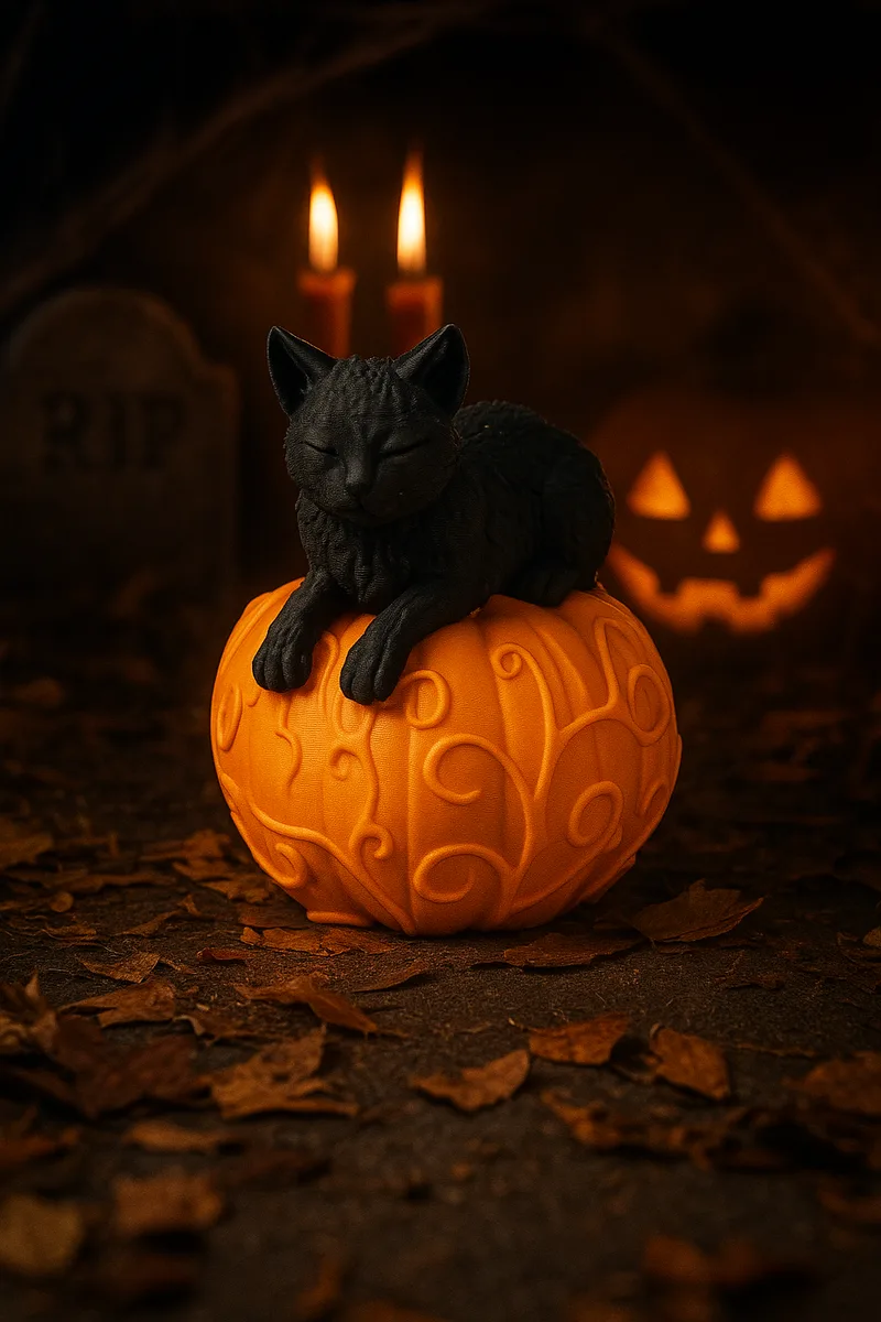 Кот-тыква – милый декор на Хэллоуин