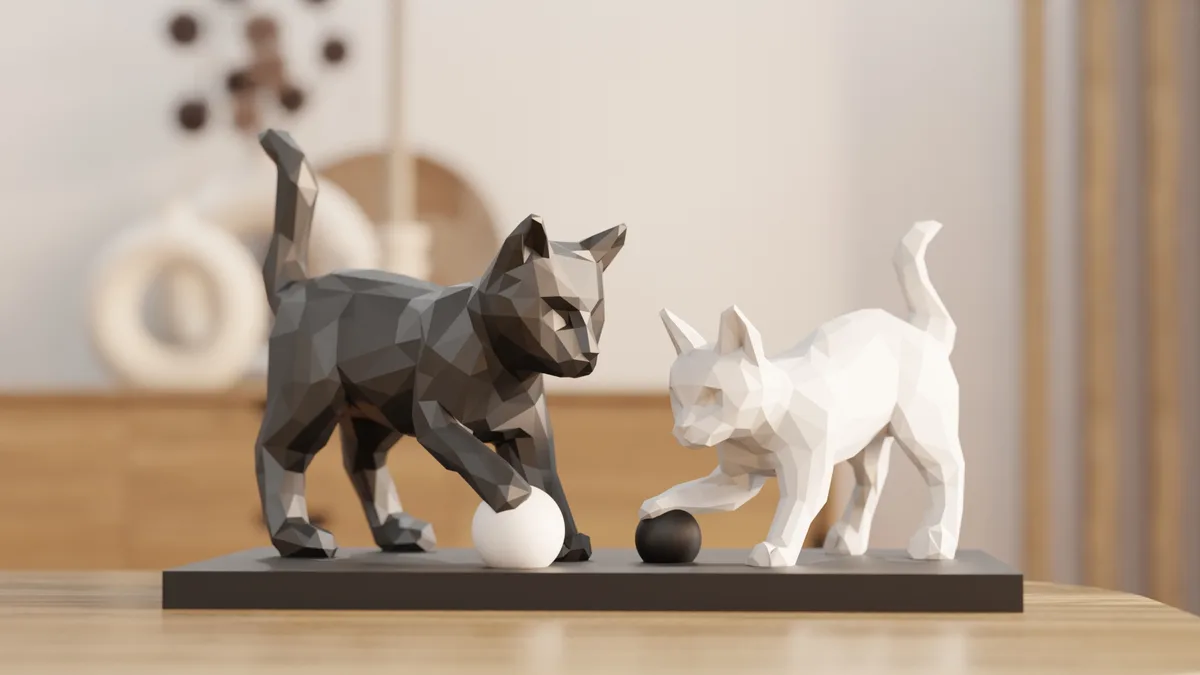 Котята в стиле Low Poly — очаровательная скульптура