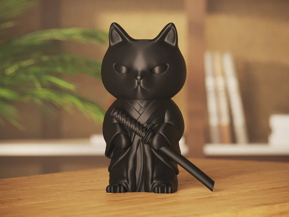Кот-самурай в тени – фигурка воина