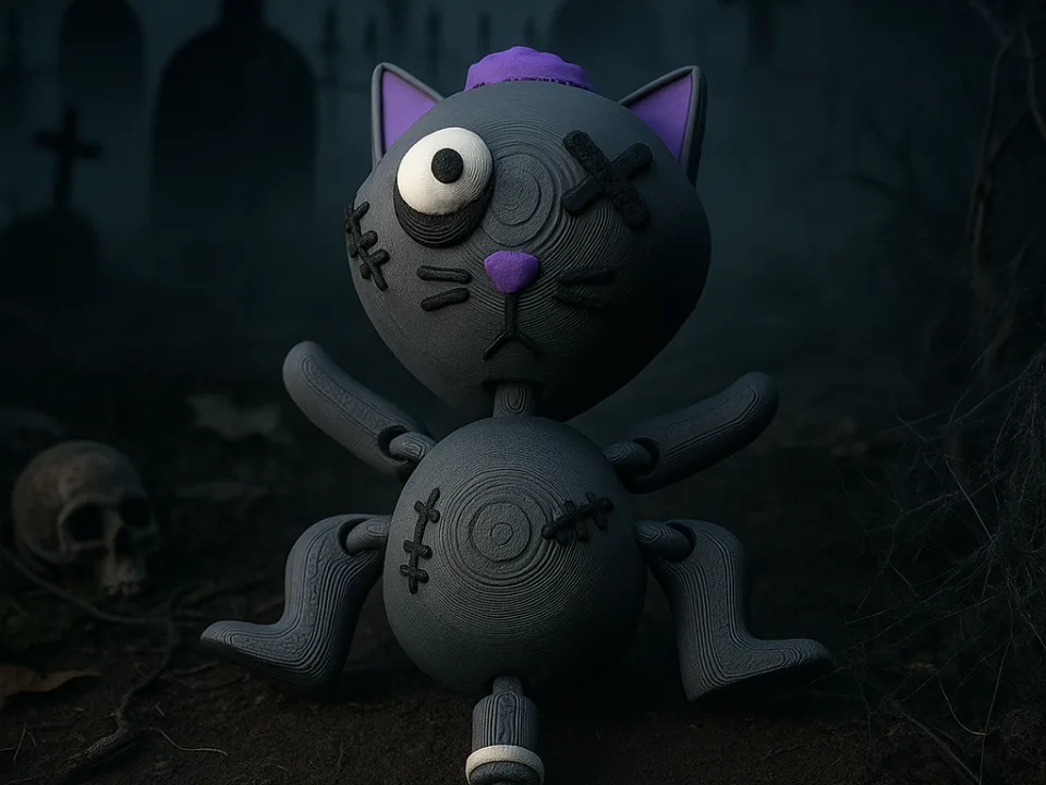Зомби-кот – шарнирная игрушка на Хэллоуин