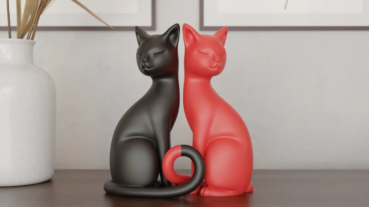 Кошка с двумя хвостами — чёрно-красные фигурки