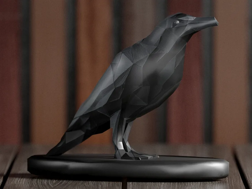 Ворона в стиле Low Poly — скульптура для тёмного интерьера