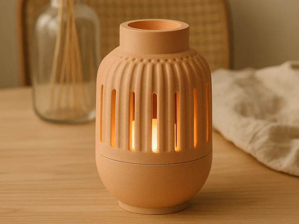 Рифлёный подсвечник для LED-свечи — бежевый фонарь